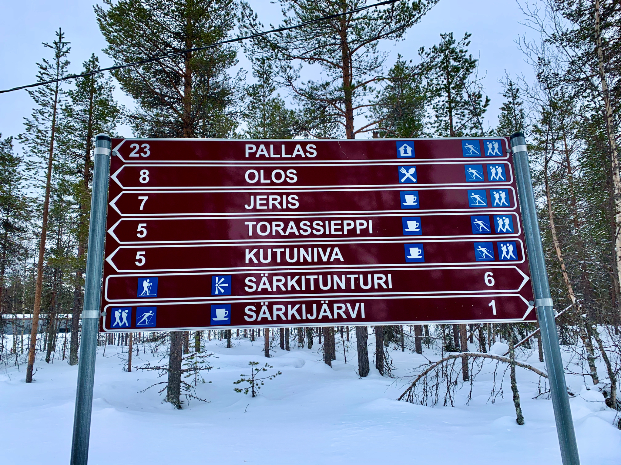 Directional sign along ski track